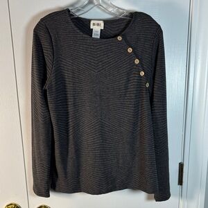 BiBi Long Sleeve Stretchy Gray Knit Chevron Pattern Shirt Large